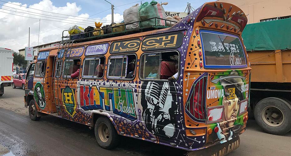 A brightly painted bus in Africa